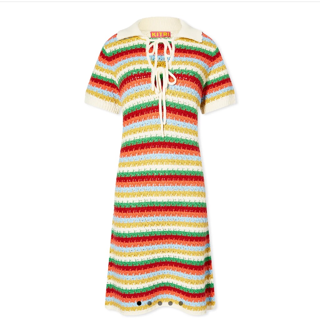 New Kitri Ridley Multi Striped Crochet Knit Mini Dress